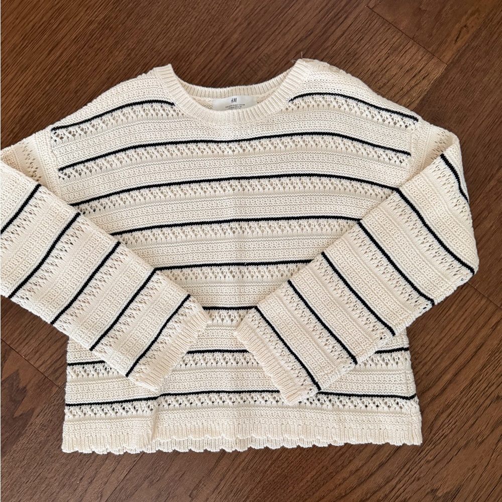 H&M Striped Cream and Black Girls Sweater